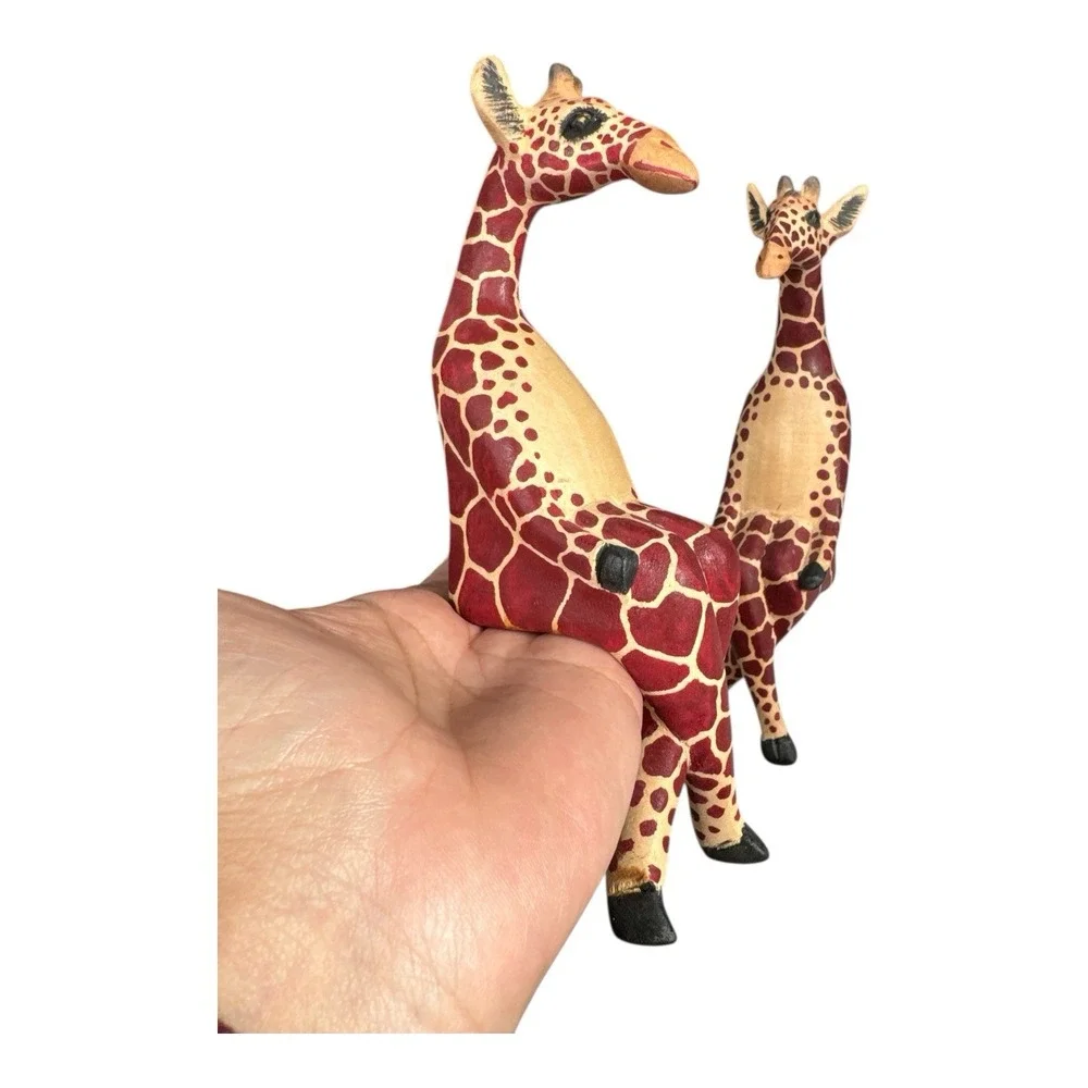2 Hand Carved Wooden Giraffe Shelf Sitter Figurine African Safari Animal Decor